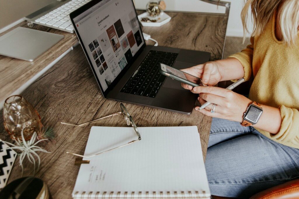 Therapist planning her practice's marketing strategy at her desk