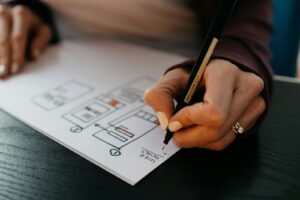Therapist website design layout in a warm, plant-filled office